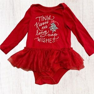 Cat & Jack Red Christmas Bodysuit w/ Tulle Skirt 1 Pc Outfit Holiday Gift